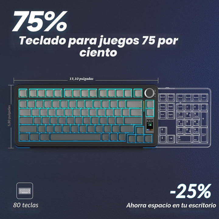AULA Teclado mecánico inalámbrico S75 PRO con pantalla y perilla, t...
