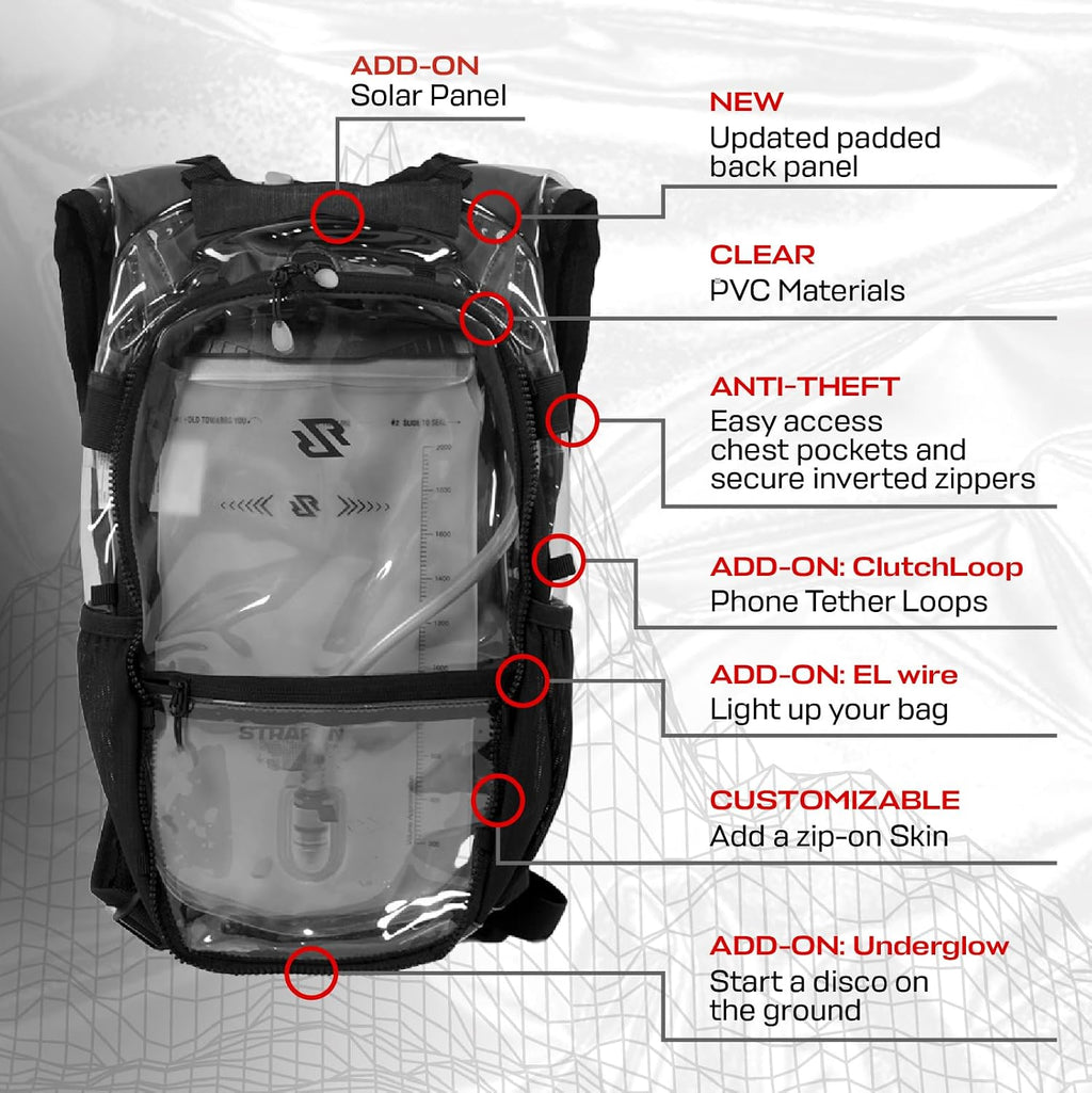RAVERUNNER Mochila de hidratación antirrobo | Mochila rave aprobada por festivales para asistentes a conciertos, mochila de agua para festivales sin fugas para EDC, paquete de hidratación rave