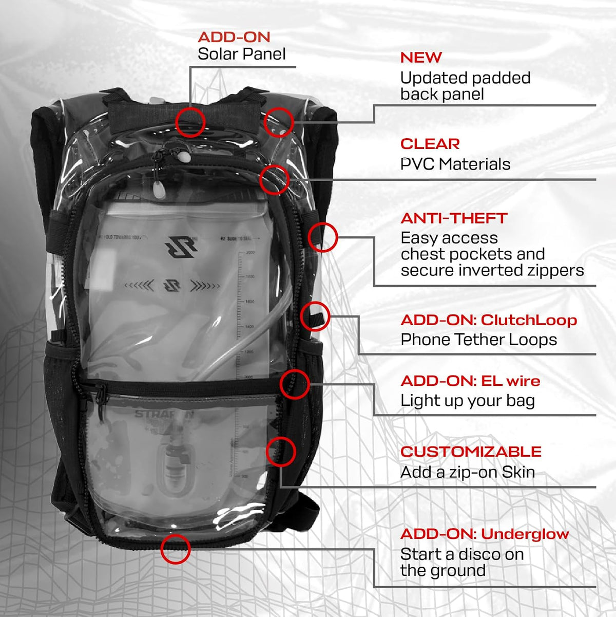 RAVERUNNER Mochila de hidratación antirrobo | Mochila rave aprobada por festivales para asistentes a conciertos, mochila de agua para festivales sin fugas para EDC, paquete de hidratación rave