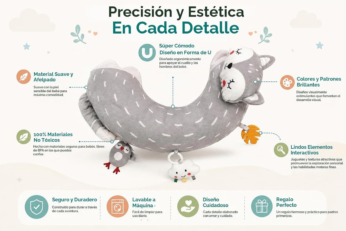 Juguete de actividad para el tiempo boca abajo, almohada sensorial para bebés de 0 a 6 meses, almohada con sonajero desmontable, juguetes arrugados y mordedores, almohada suave y transpirable para recién nacidos y bebés
