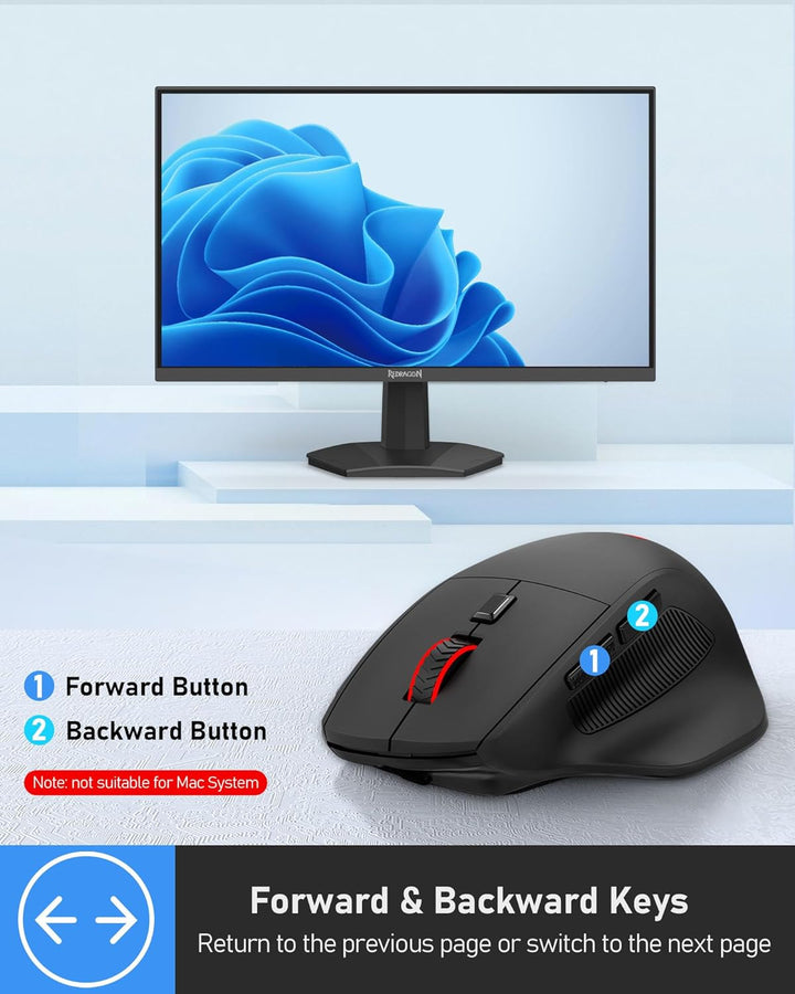 Redragon Ratón inalámbrico grande para manos grandes, tres modos de...