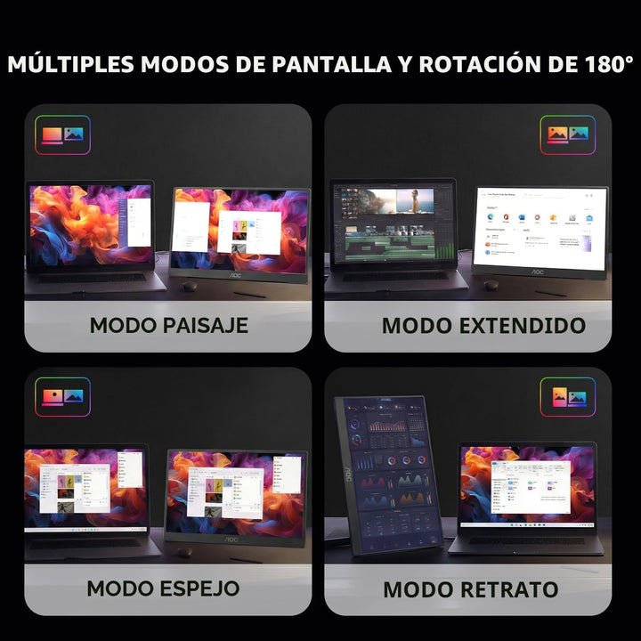 AOC Monitor portátil de 15.6 pulgadas FHD 1080P IPS 125% sRGB, moni...