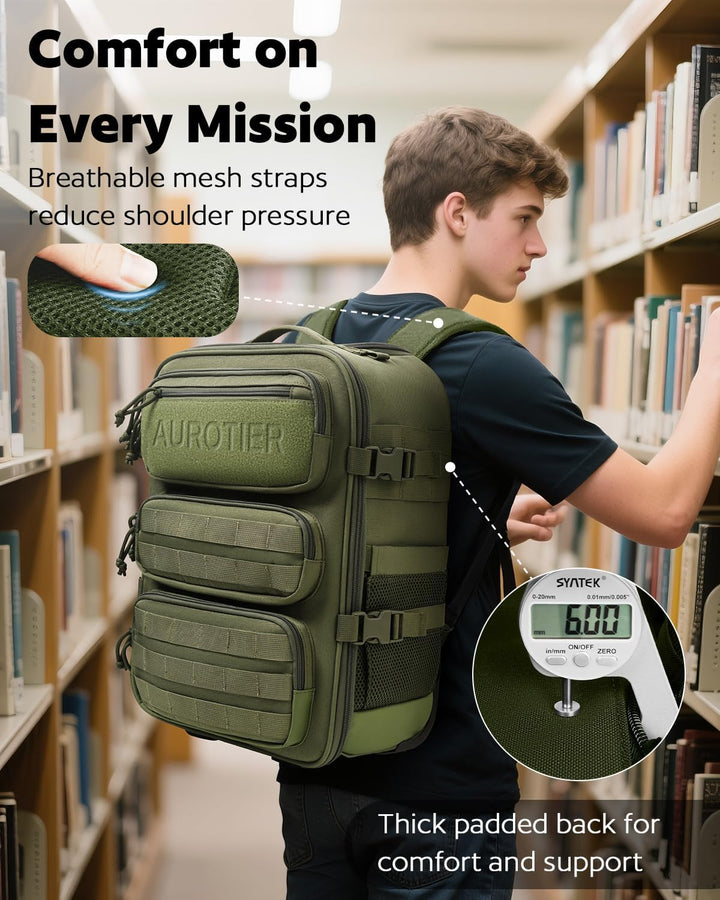 AUROTIER Mochila Táctica con Ruedas para Laptop, Equipaje de Mano c...