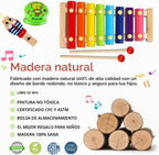 Juego de instrumentos musicales para niños, 20 piezas de instrumentos de percusión de madera para bebés y niños con maracas de xilófono pandereta, juguetes musicales preescolares para niños y niñas