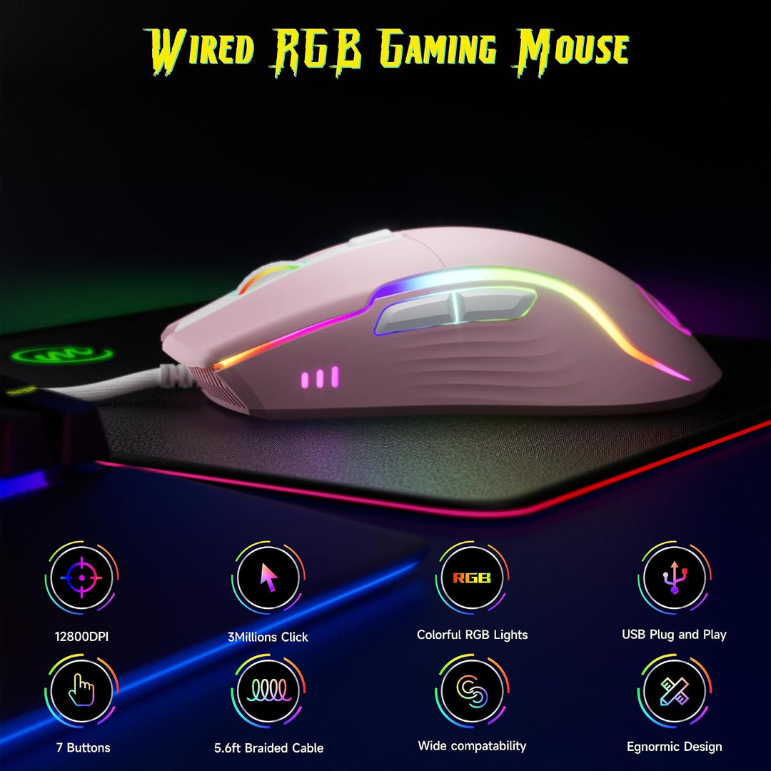 memzuoix Mouse para juegos con cable RGB - 6 DPI ajustables hasta 1...