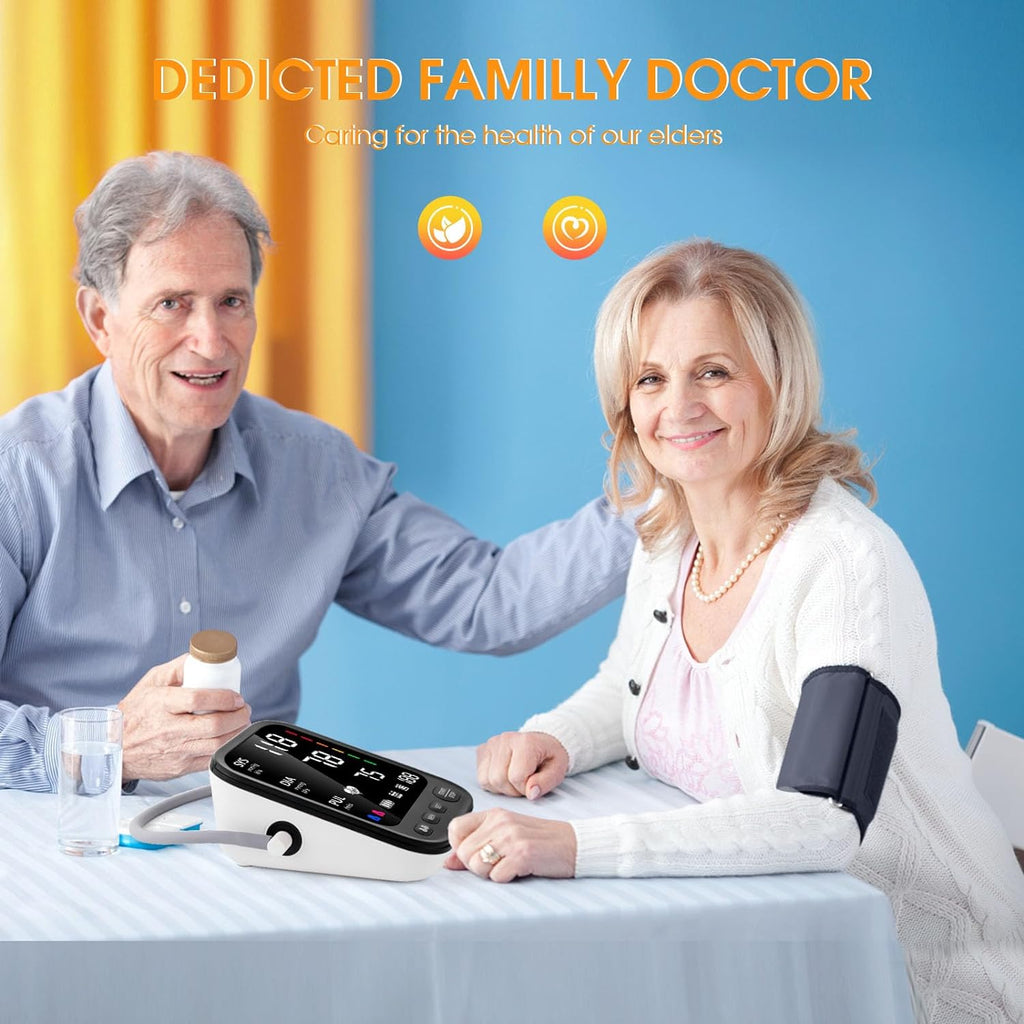 Máquina de presión arterial, monitor automático de presión arterial superior del brazo con lectura de 2 x 199, pantalla grande retroiluminada de 4.5 pulgadas, puño grande ajustable de 9 a 17 pulgadas, detector de arritmia e hipertensión en el hogar