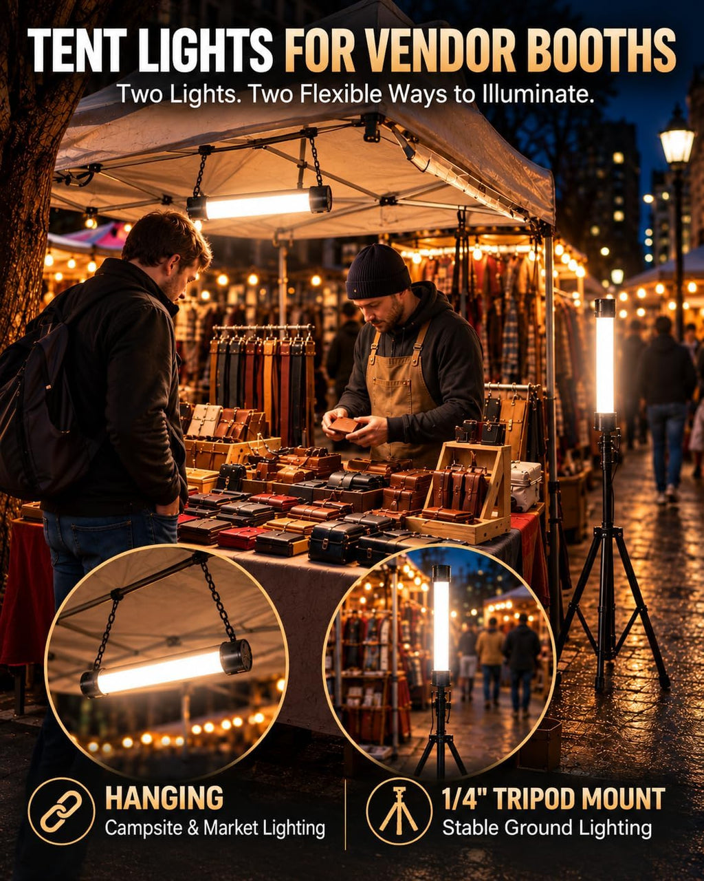 Paquete de 2 barras de luz LED magnéticas recargables para acampar