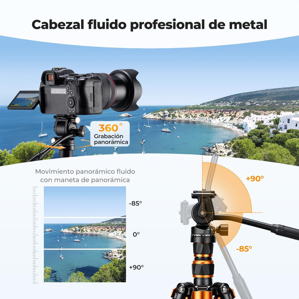 K&F CONCEPT Trípode de fibra de carbono de 60" con cabezal fluido
