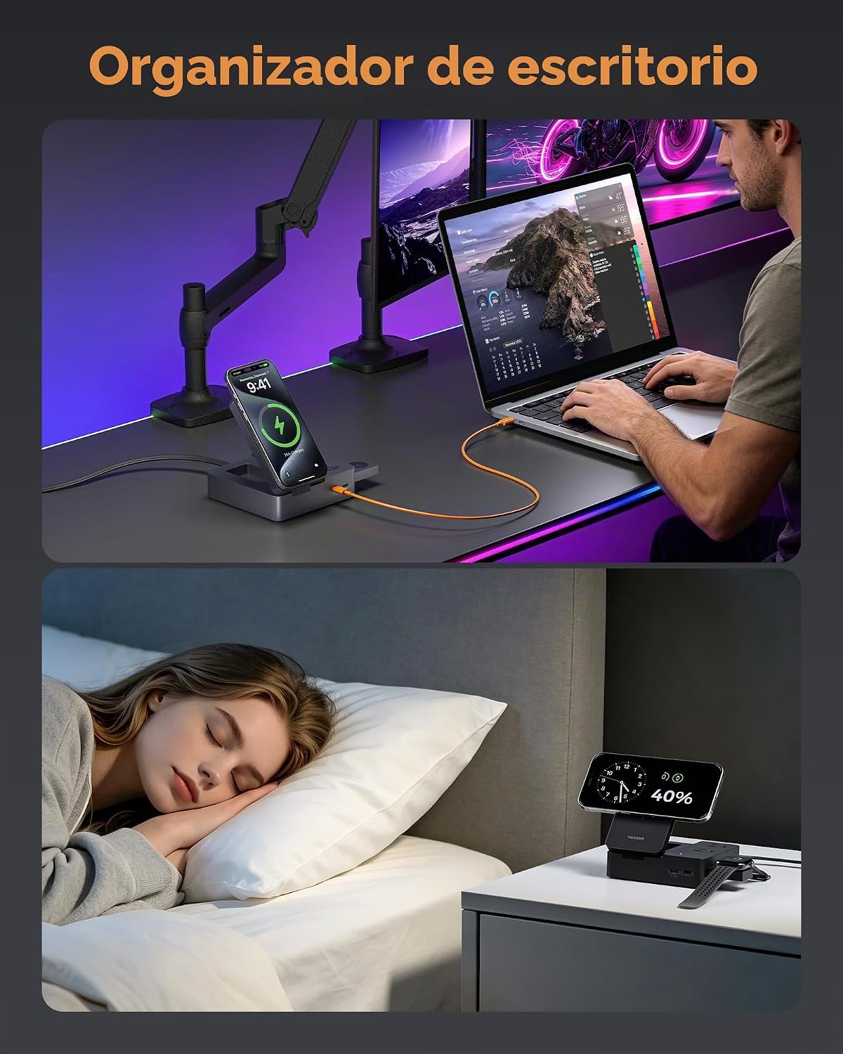 TESSAN Magic 65W carga Station USB Phone Charger con Wireless carga