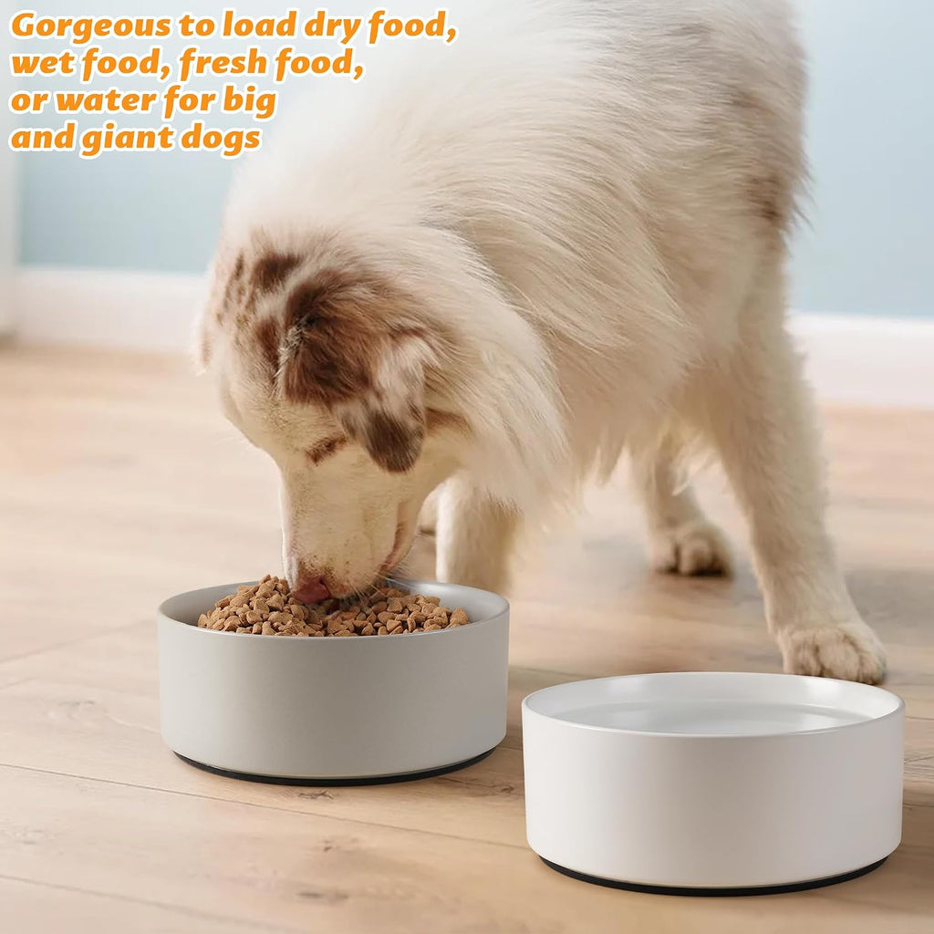 Cuencos grandes para perros, cuenco de cerámica pesada antideslizante para alimentos y agua con base de silicona, cuenco de alimentación de mascotas de 8 pulgadas para perros pequeños