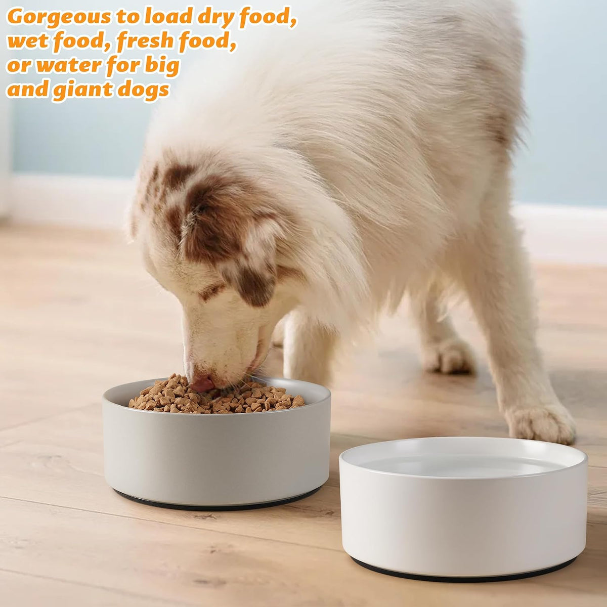 Cuencos grandes para perros, cuenco de cerámica pesada antideslizante para alimentos y agua con base de silicona, cuenco de alimentación de mascotas de 8 pulgadas para perros pequeños