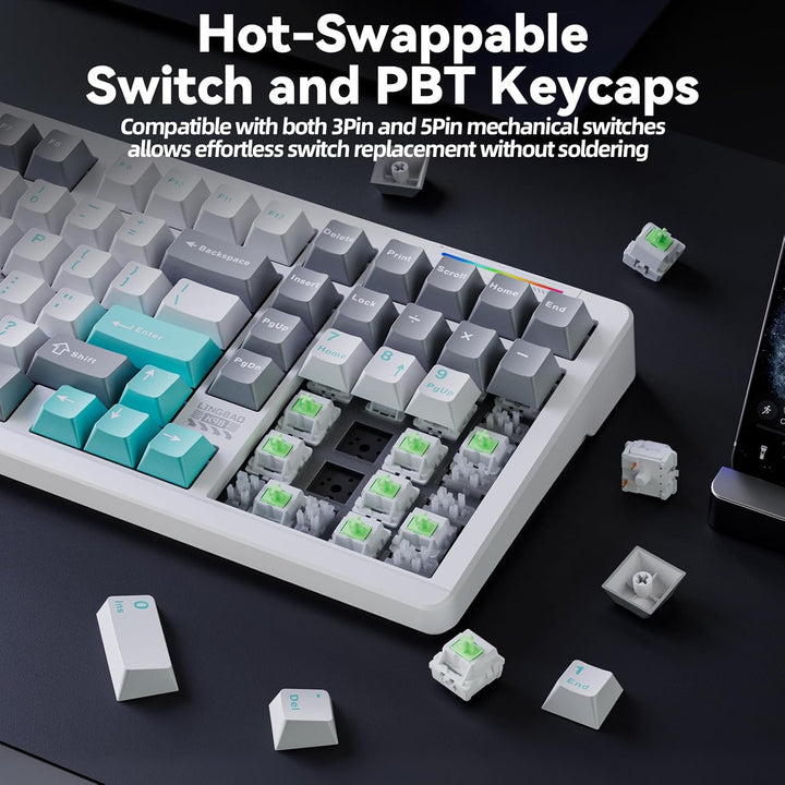 LINGBAO K98 - 96% teclado mecánico inalámbrico, batería de 10000 mA...