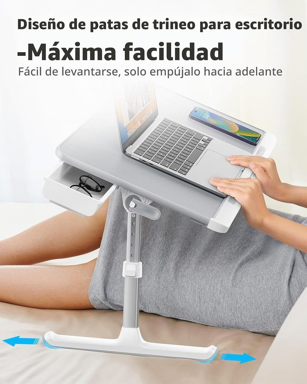SAIJI Bandeja para Laptop para Cama - Mesa de Regazo Ajustable para Sofá (Gris)