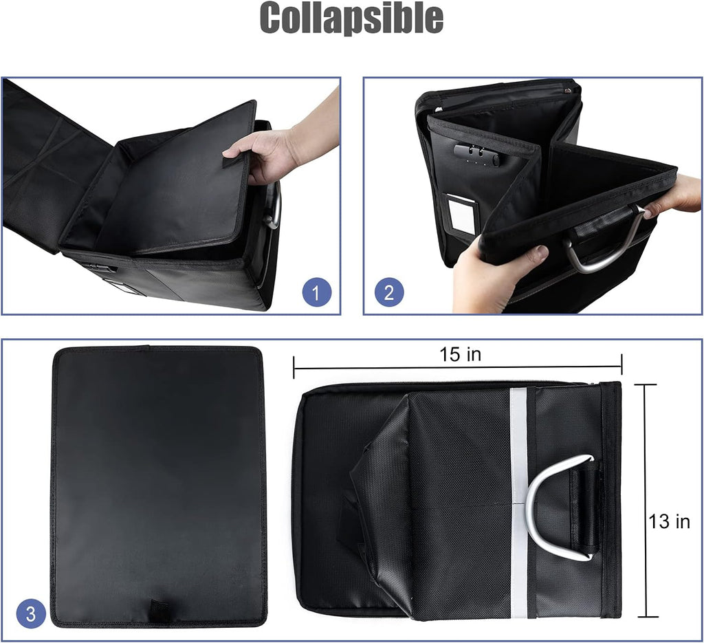 TOMKID Caja de documentos ignífuga, caja de archivos ignífuga con tapas, caja organizadora de documentos importante con cerradura, organizador de carpetas de archivos portátil con asa, 1 carpeta