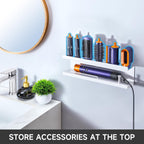 Soporte de secador de pelo para pared con diseño de 3 niveles y espacio para fijación con adhesivo o tornillos