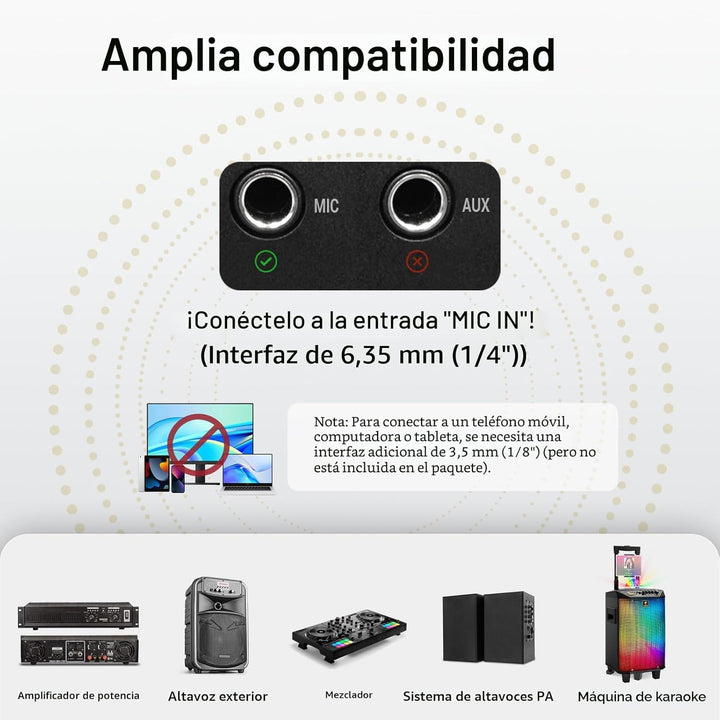 TONOR Micrófonos inalámbricos, sistema de micrófono dinámico de met...
