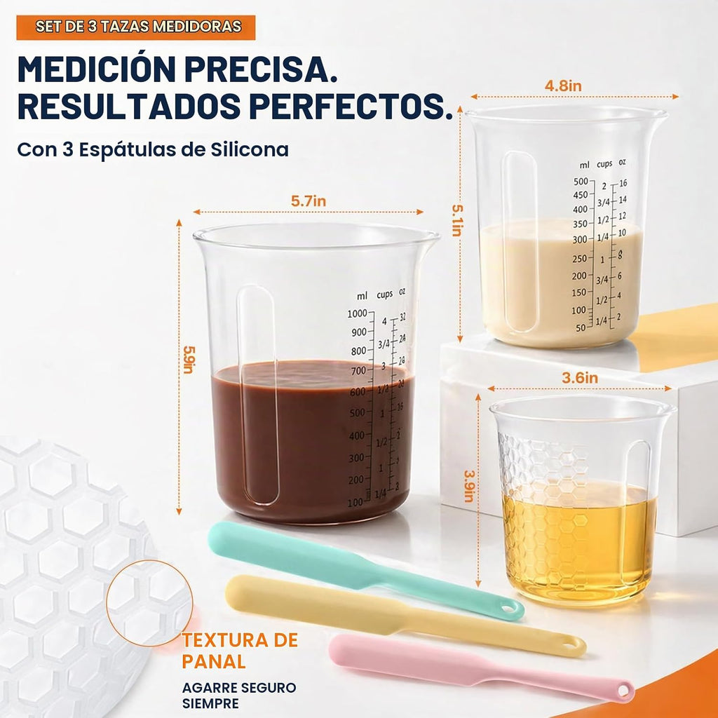Juego de tazas medidoras de silicona, 3 piezas - 8.5 fl oz + 16.9 fl oz +