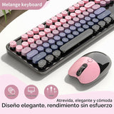 Teclado y mouse inalámbricos, MOFII con teclas redondas retro de 10...