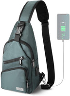 Bolso bandolera con puerto de carga USB, bolsa de hombro casual en el pecho con logotipo y tiradores de cremallera (verde)