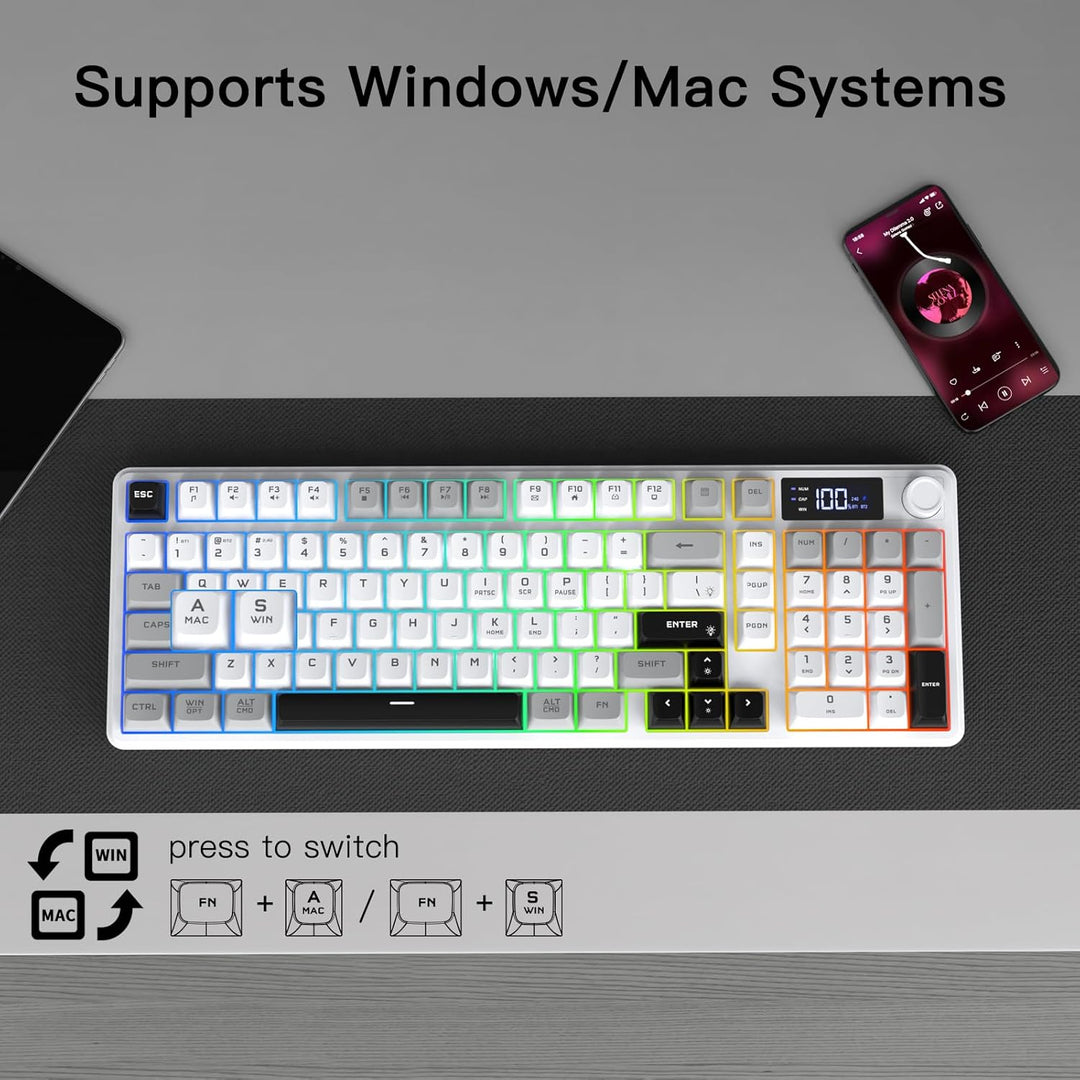 Teclado inalámbrico para juegos con pantalla inteligente y control...