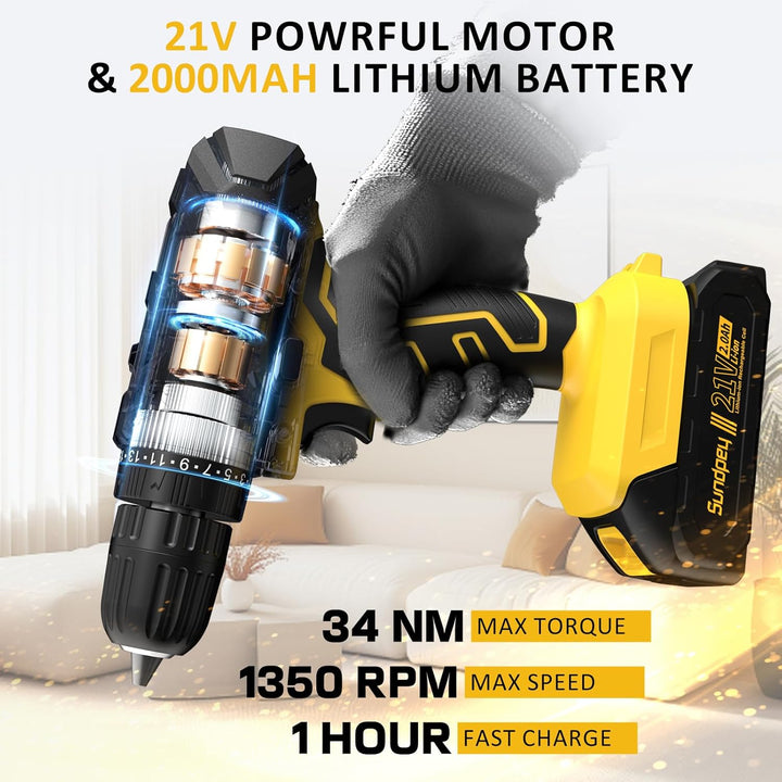 Sundpey Kit de herramientas con taladro de 21 V \u2013 170 piezas p...