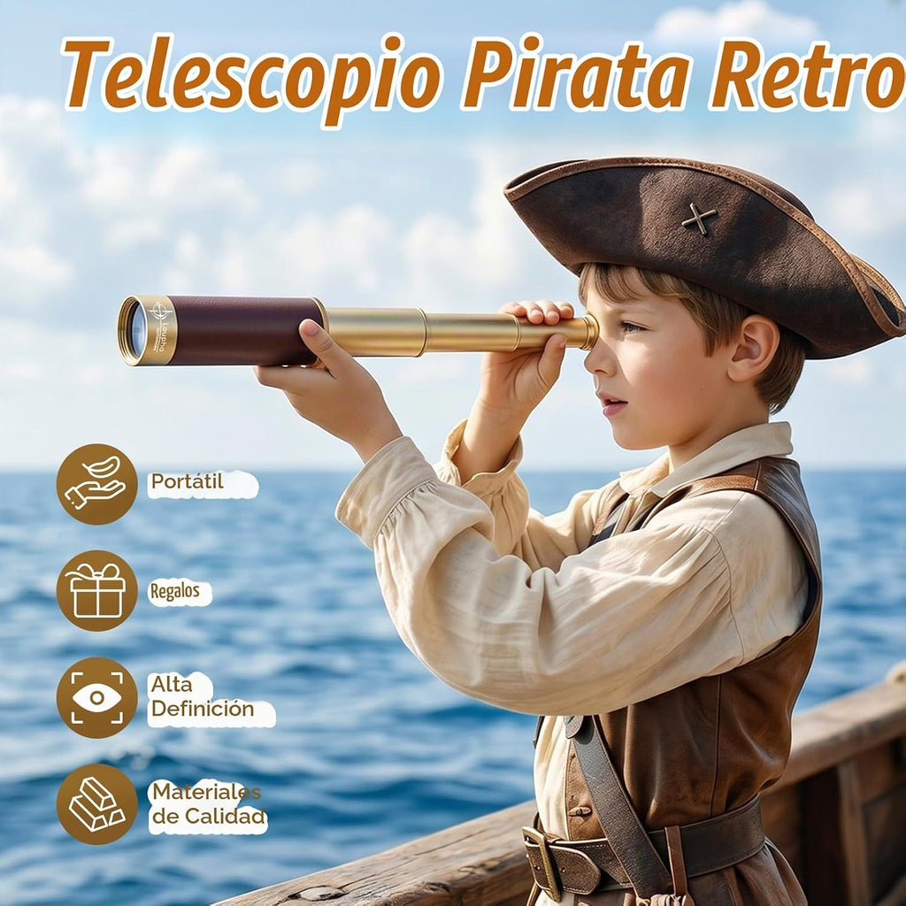 Telescopio Pirata Retro Zoomable 25x30 Monocular de Bolsillo Portátil Plegable Lente BAK-4 Spyglass del Capitán Jack Telescopio de Mano Vintage para Niños