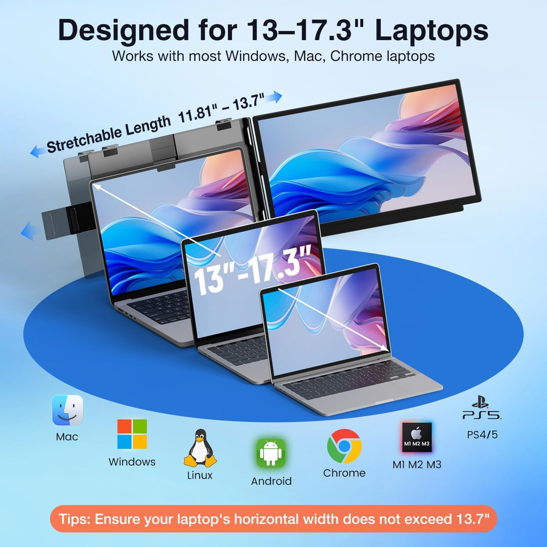 FLYTOCCA Extensor de pantalla para laptop, pantalla IPS FHD 1080P d...