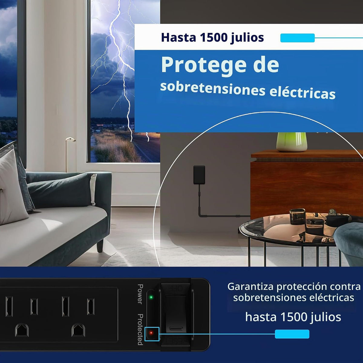 LIDER Extensor de salida protegido contra sobretensiones, 1 USB-A y 1 USB-C, cable de 5 pies, 1625 W