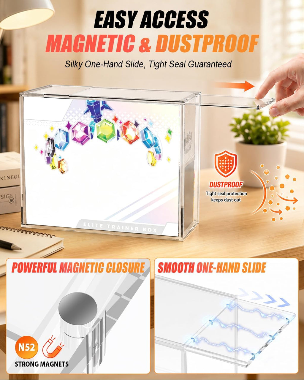 Acrylic ETB Protector Case 2 Pack con Tapa Deslizante Magnética