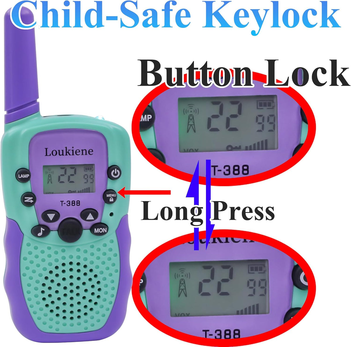 LOUKIENE Walkie Talkies para niños de 22 canales de radio de 2 vías...
