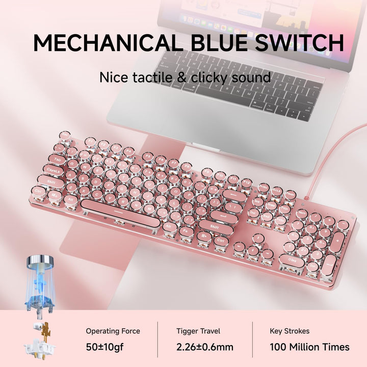 SEUNKWANG Teclado mecánico para juegos estilo máquina de escribir c...