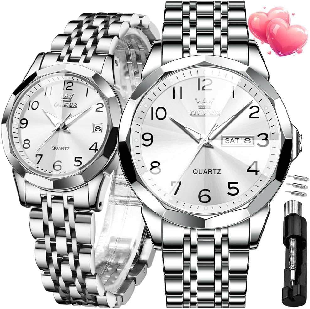 OLEVS Relojes de Pareja de San Valentín - Lujo, Moda para Hombre y Mujer, Juego de Relojes