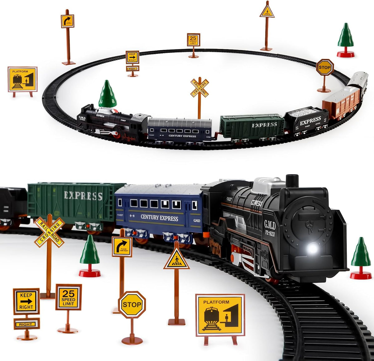 deAO Juego de tren eléctrico con luz para tren de tren infantil
