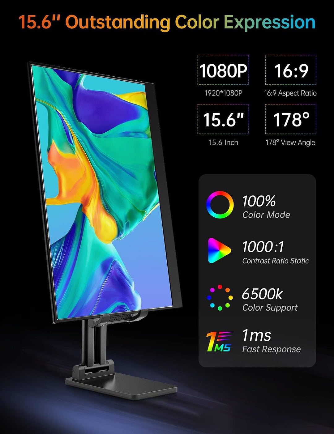VILVA Monitor portátil para laptop - 15.6" 1080P FHD IPS Displa...