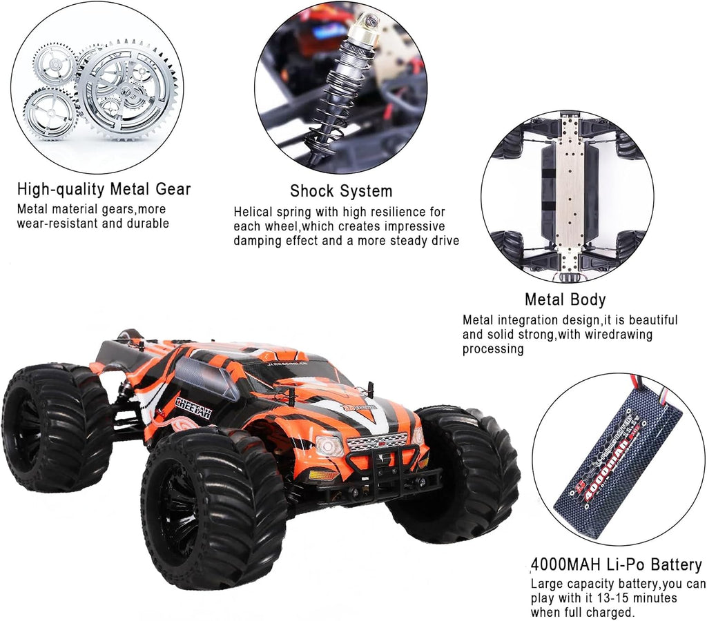 JLBRACINGRC Coche de control remoto a escala 1:10, camión RC RTR de alta velocidad de 80+KM/H, autos eléctricos controlados por radio de 2.4 GHZ, camión monstruo todoterreno 4WD 4x4, coche RC sin