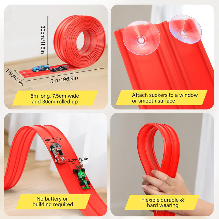 KETIEE Flex Tracks de 16 pies para niños: pista de rampa flexible c...