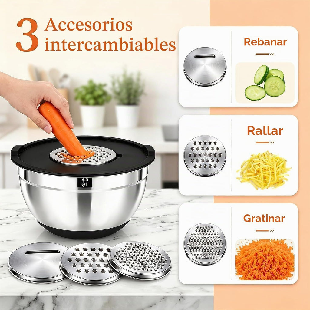 Juego de 21 tazones negros para mezclar con tapas, tamaño 4.5, 4, 3.5, 2.1, 1.5, 1.1 cuartos de galón para hornear, cuencos de acero inoxidable con base antideslizante y accesorios para