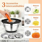 Juego de 21 tazones negros para mezclar con tapas, tamaño 4.5, 4, 3.5, 2.1, 1.5, 1.1 cuartos de galón para hornear, cuencos de acero inoxidable con base antideslizante y accesorios para