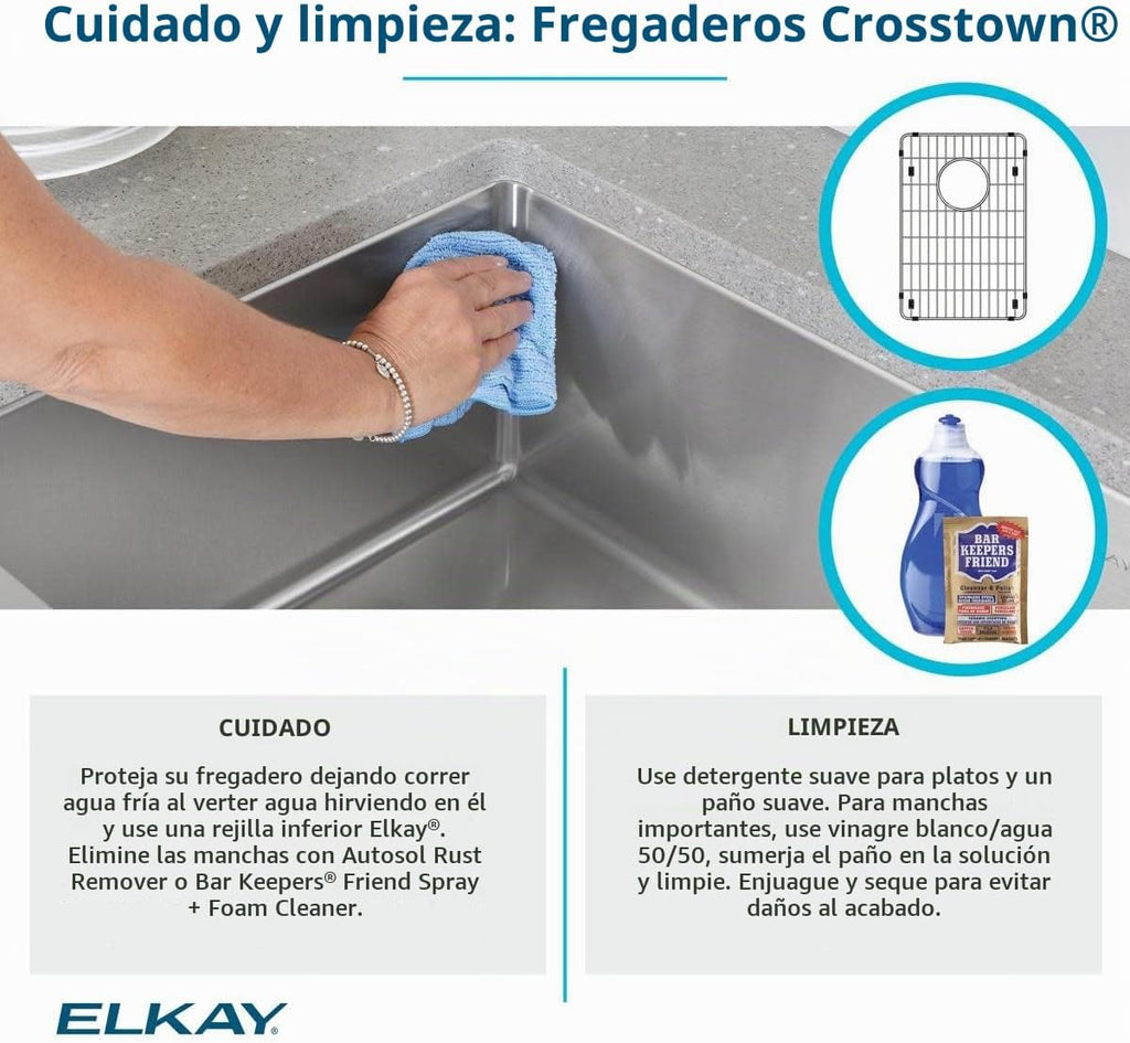 Elkay Crosstown Fregadero Undermount de Acero Inoxidable 16 Gauge 32-1/2" x 18" x 10" Tazón Único con Kit de Grifo