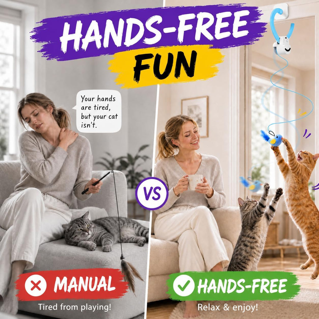 Juguetes interactivos para gatos de interior: varita de plumas de ave voladora automática, ejercicio de persecución, enriquecimiento, estimulación, colgante duradero seguro recargable por USB para