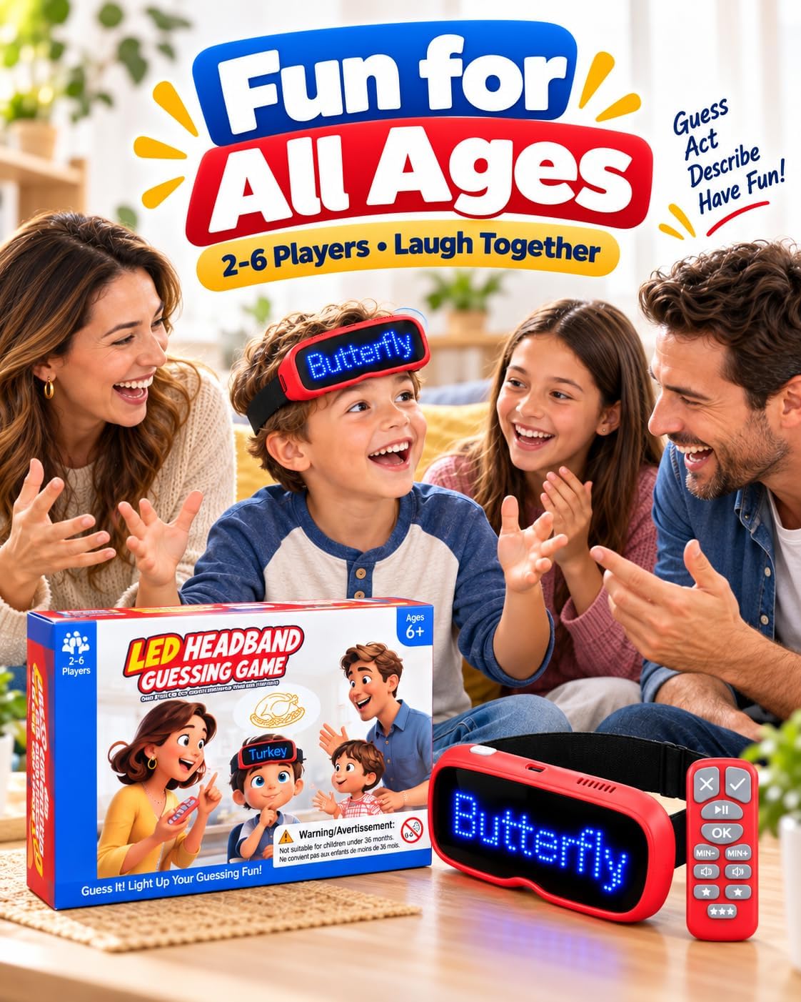 KOKODI Divertido juego de frases familiares para risas sin fin | Diadema LED electrónica con control remoto, no necesita tarjetas, juego de fiesta interactivo para niños, adultos y grupos