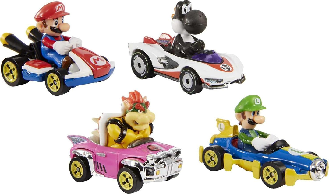 Hot Wheels Mario Kart - Paquete de 4 personajes y karts en