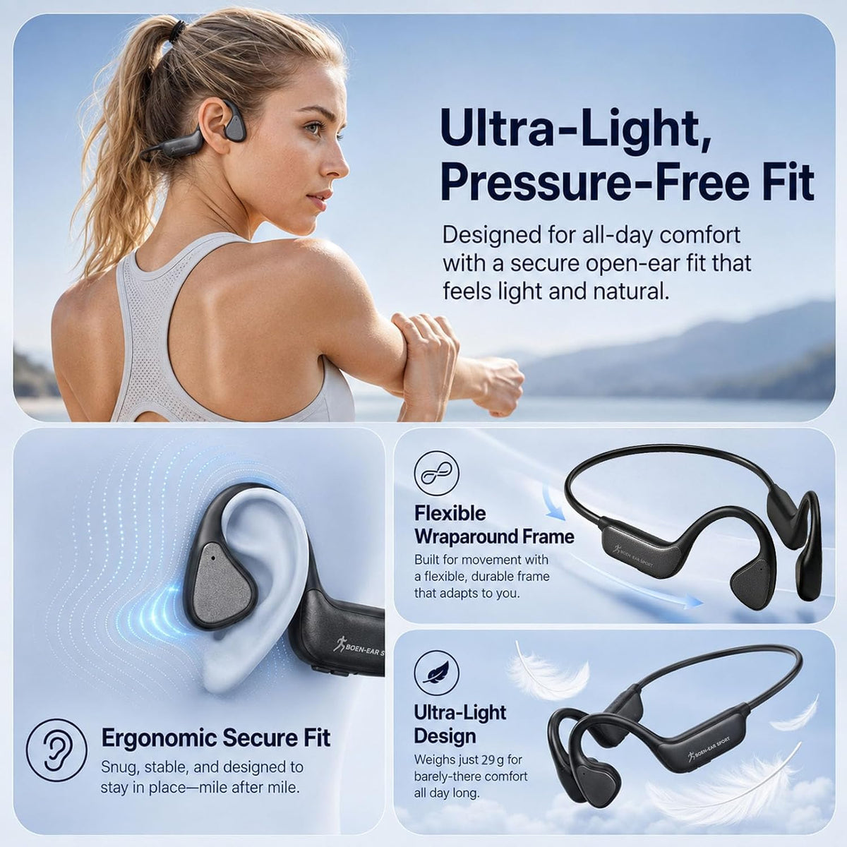 Auriculares de conducción ósea, auriculares abiertos de los