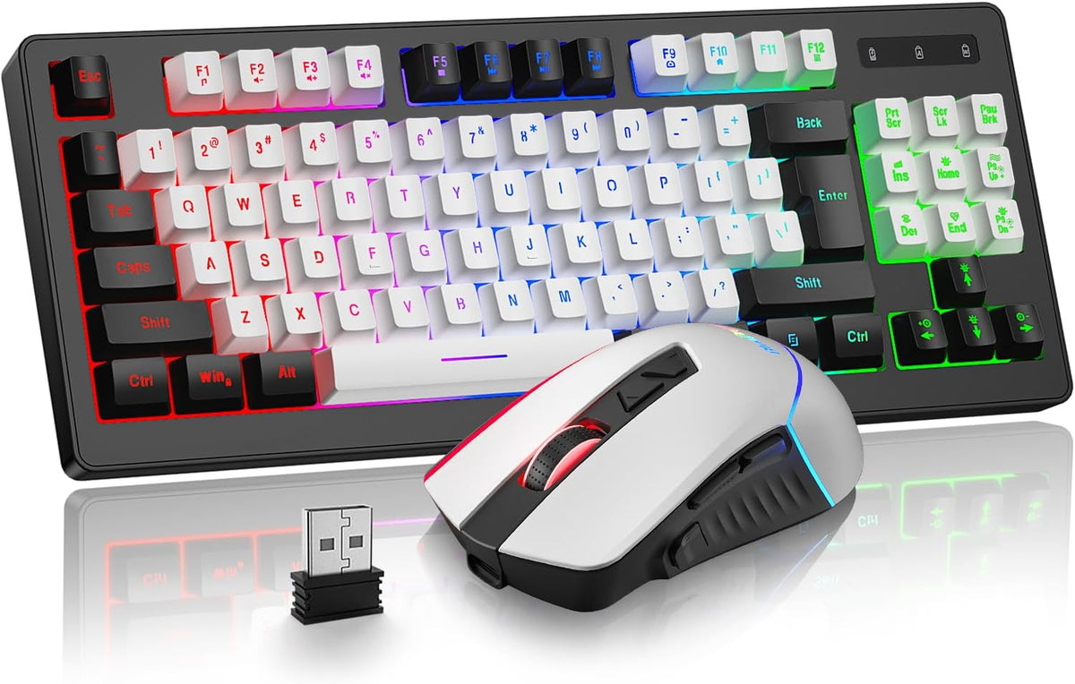 Combo de teclado y mouse para juegos BlueFinger inalámbrico, Negro & blanco