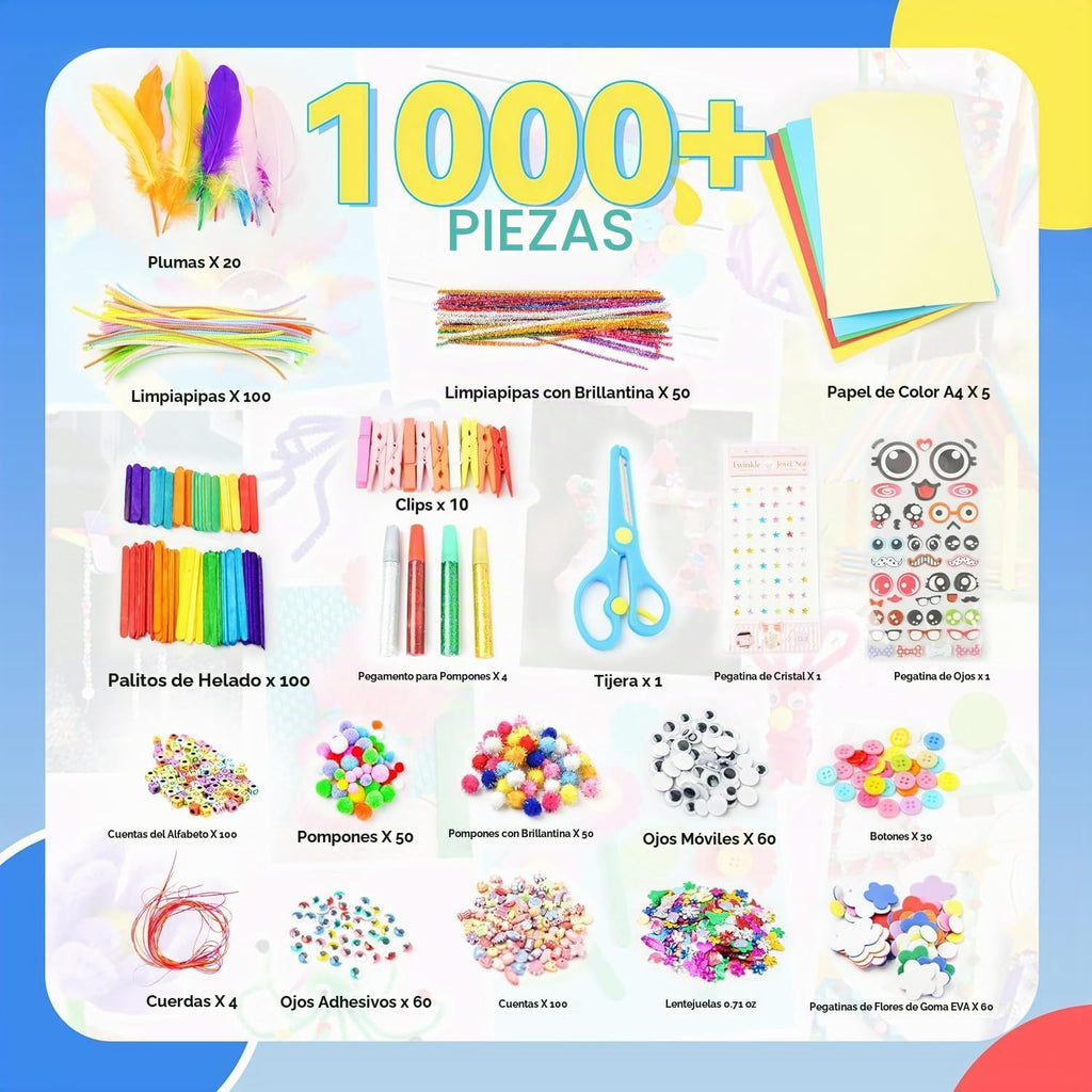 SMILESSKIDDO Artes y manualidades para niños, más de 1000 piezas de kits de manualidades con caja de almacenamiento
