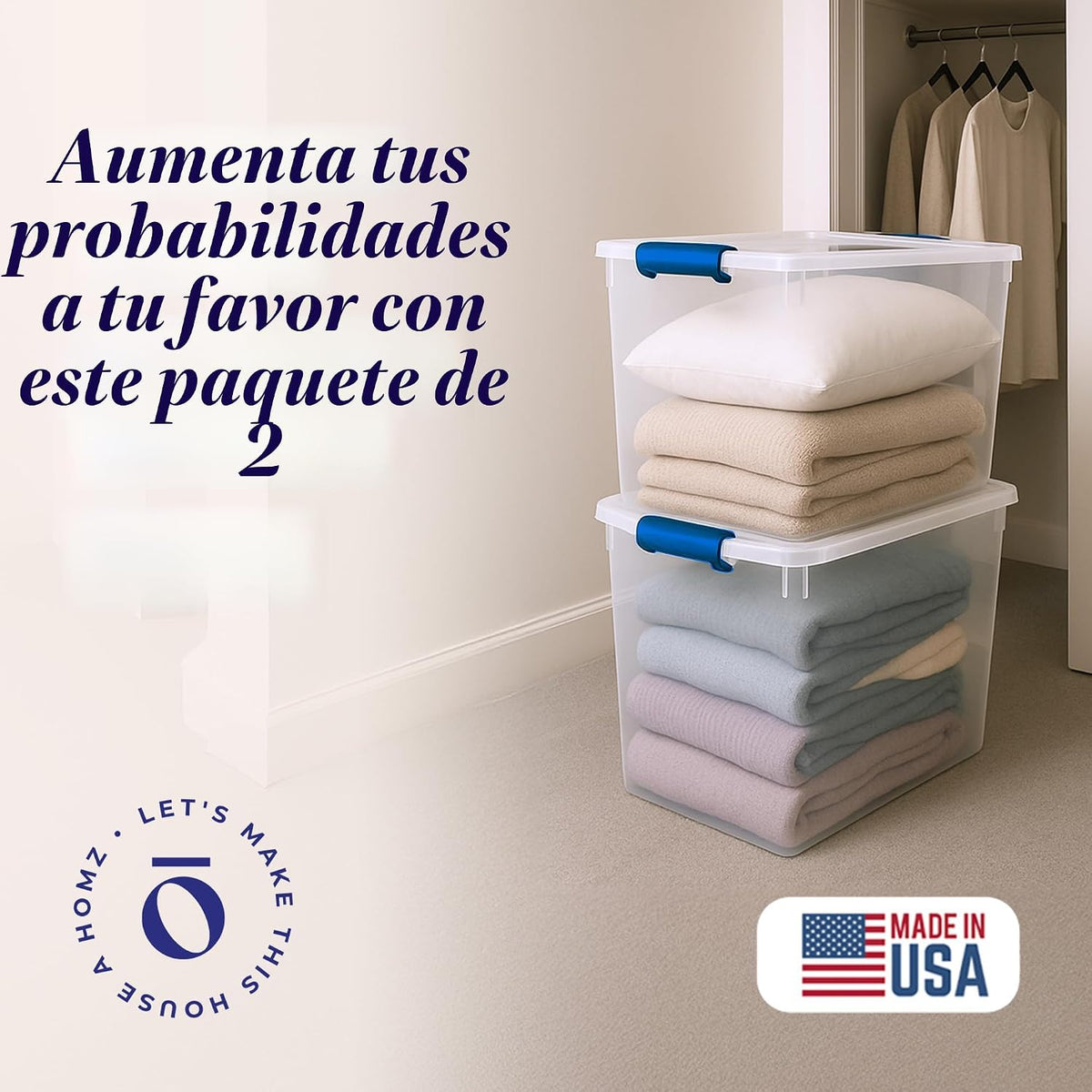 HOMZ - Contenedores de almacenamiento de plástico transparente con tapa de