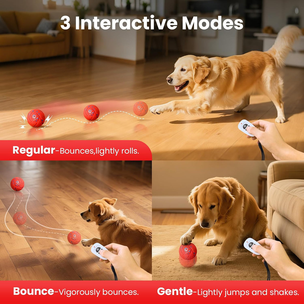Smart - Pelota interactiva de juguetes para perros, bola de rebote y rodamiento automático, material de E-TPU resistente a las masticaciones, 3 modos interactivos, IPX7 impermeable