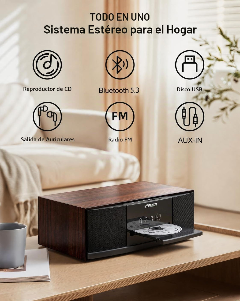 Sistema estéreo para el hogar Bluetooth con reproductor de CD