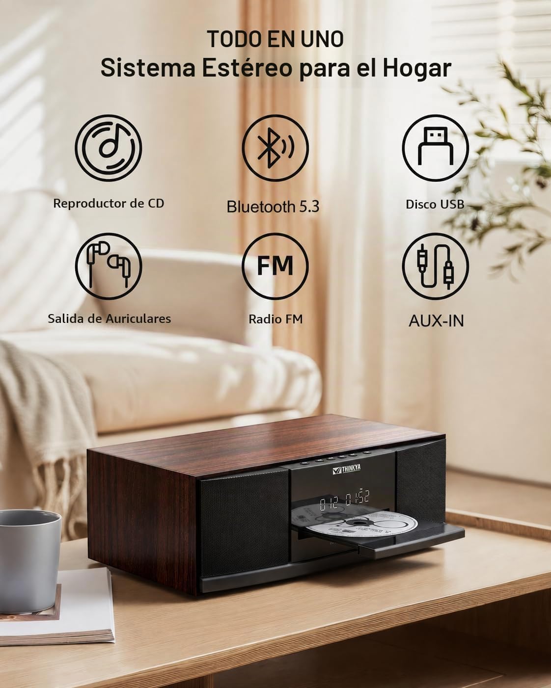 Sistema estéreo para el hogar Bluetooth con reproductor de CD