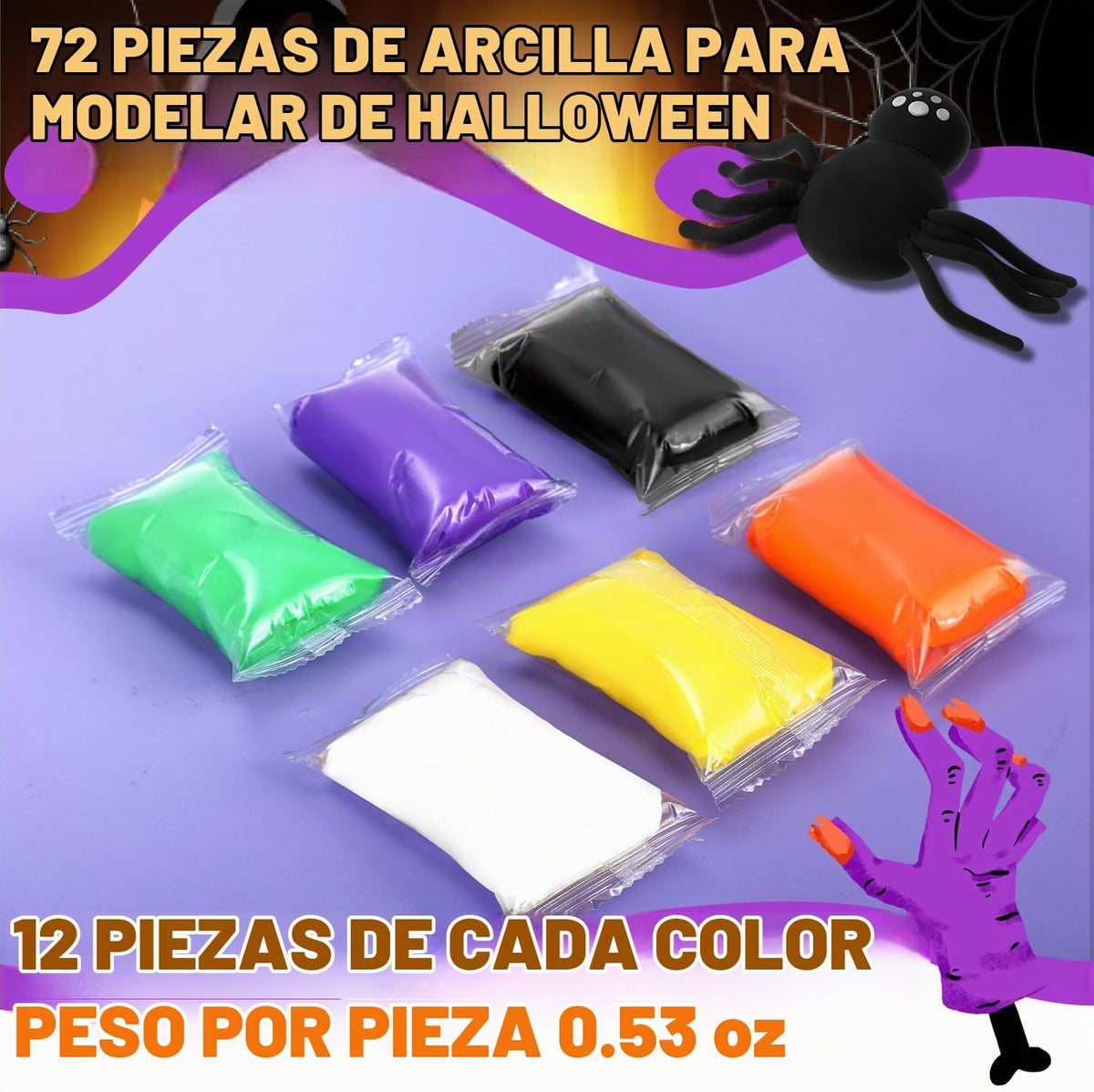 WinnerWhy 72 piezas 1130g de arcilla de secado al aire para modelar, arcilla mágica ultra ligera para niños, para DIY, para esculpir, regalo escolar de secado al aire (color de Halloween)